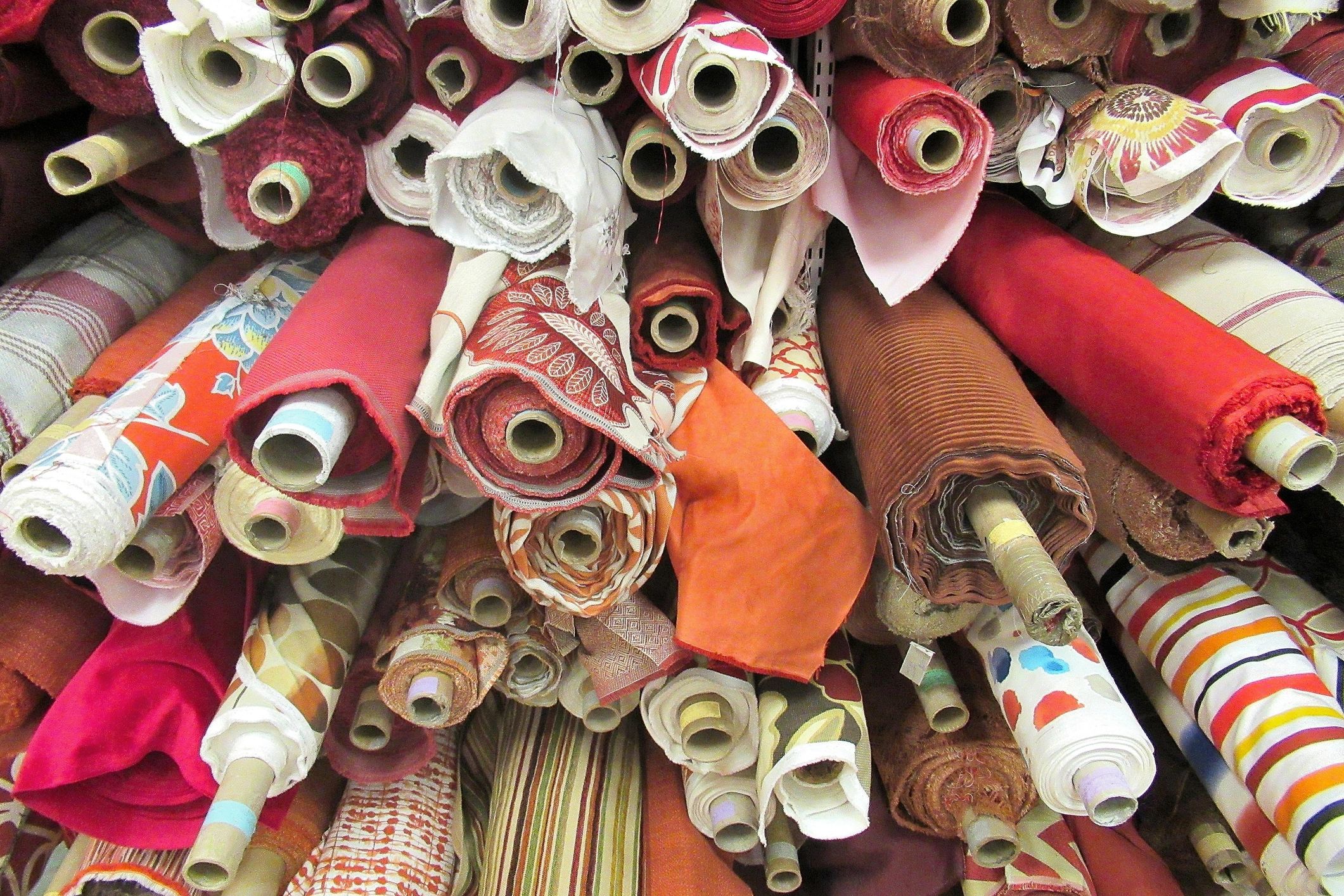 Bolts of fabric prepared for dispatch