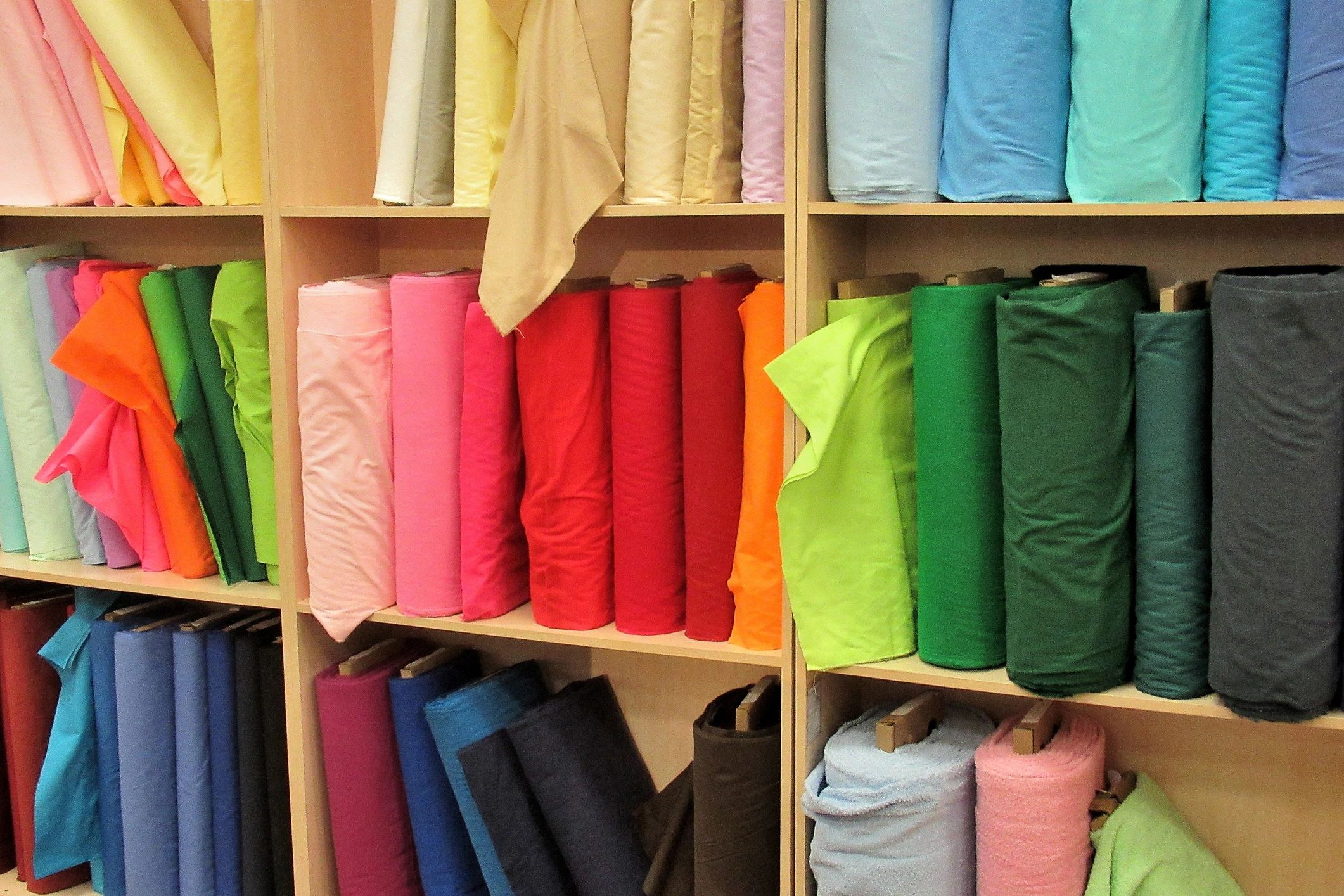 Textile inventory on shelves for order fulfillment