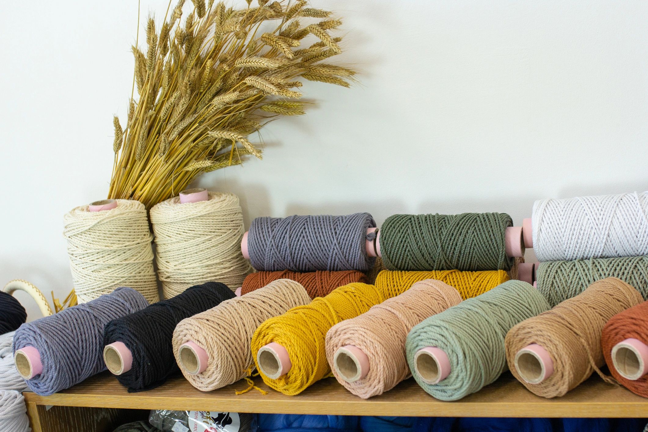 Close-up of cotton threads and yarn textures