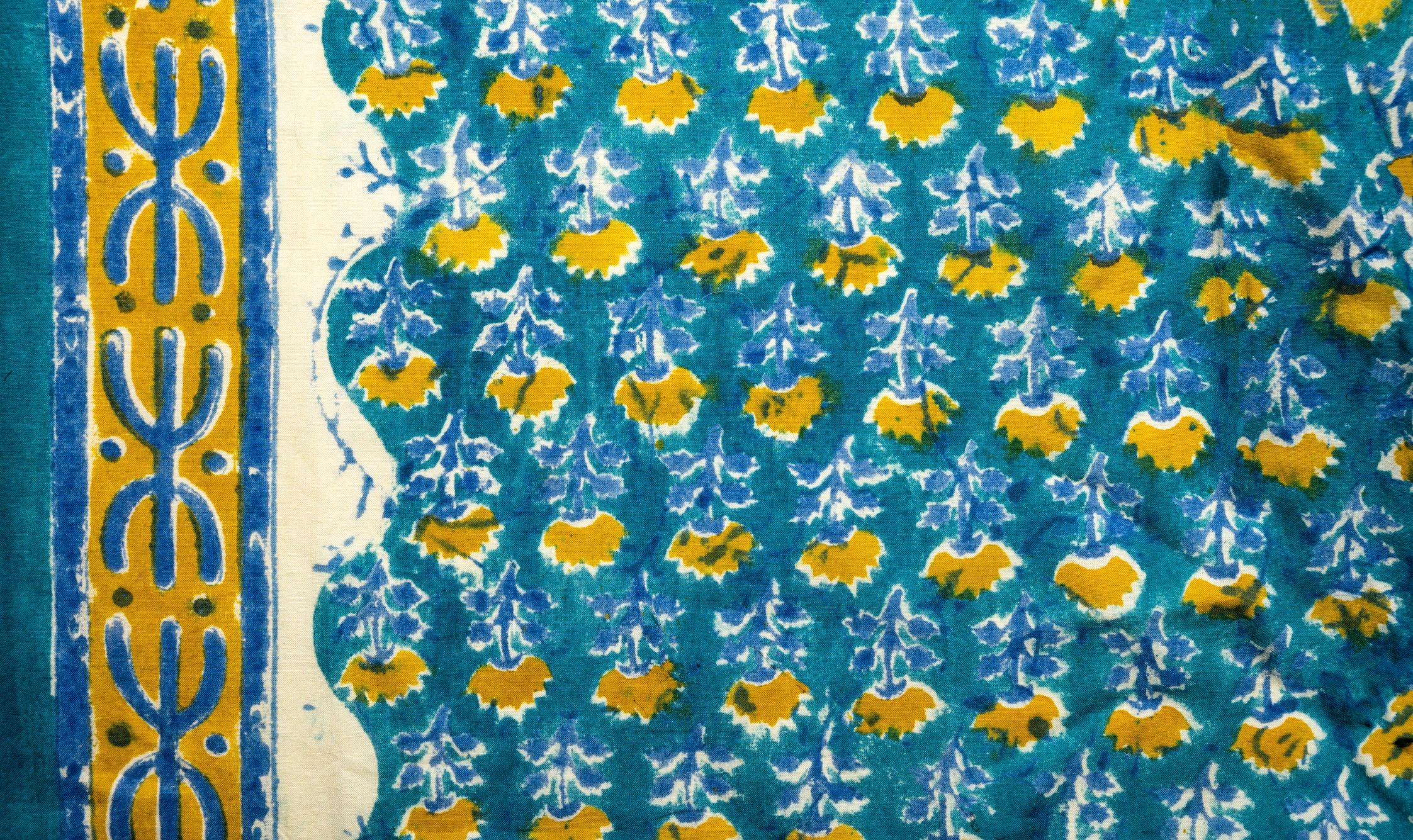 Detailed Indian block-printed cotton fabric