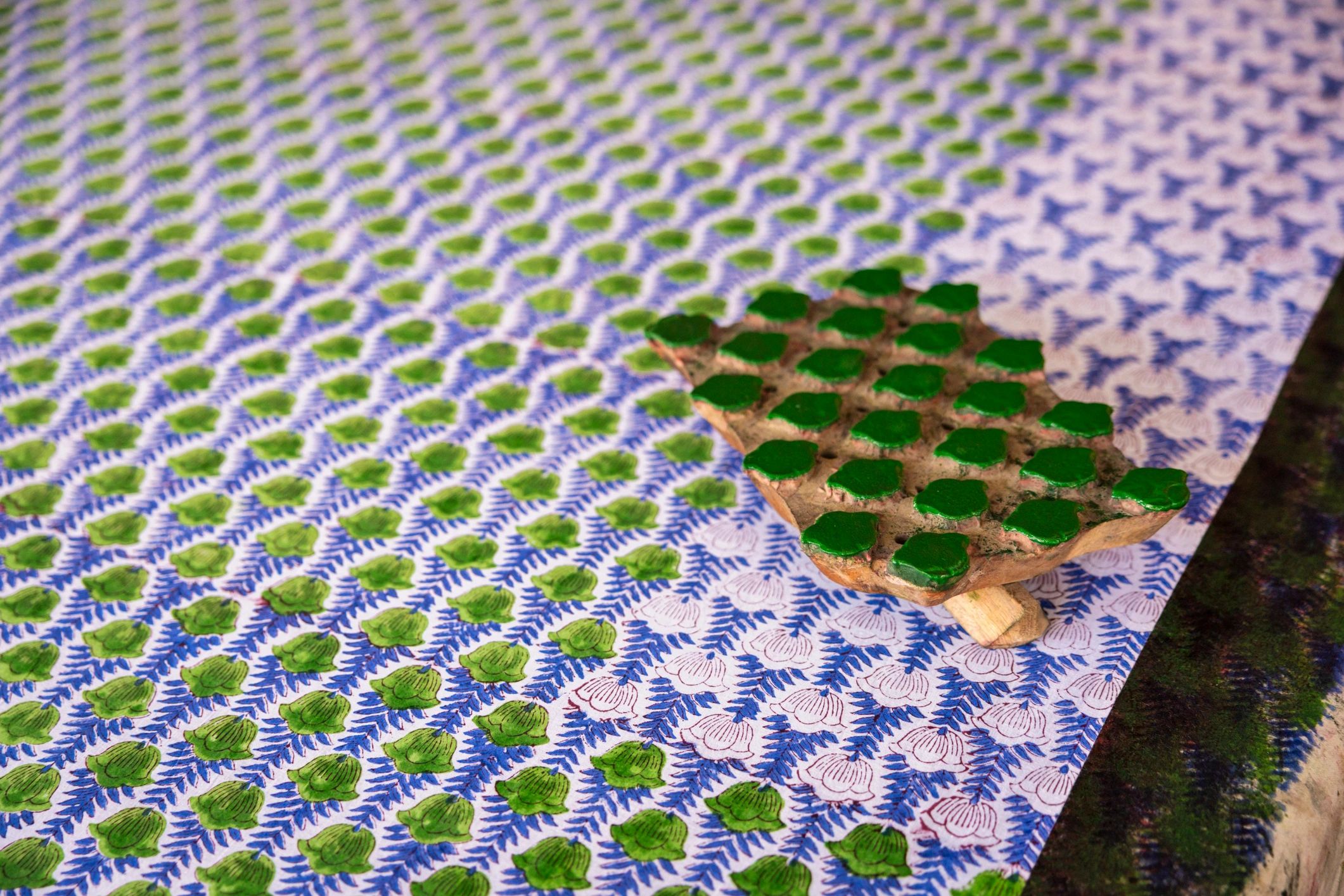 Close-up of artisan printed cotton textile