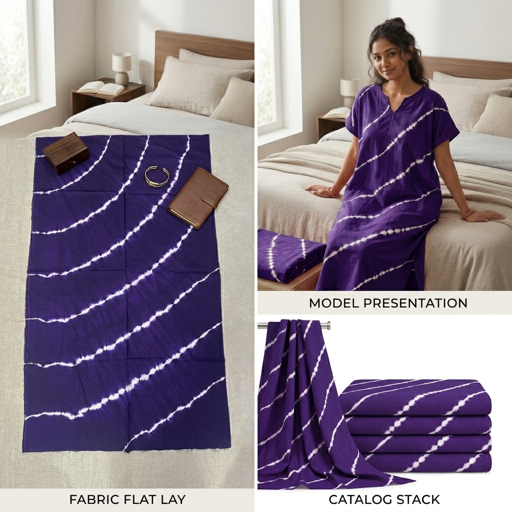 STYLE BY HEENA Purple Leheriya Bandhej Cotton Nighty Fabric for Women | 3 Meter Unstitched Dress Material