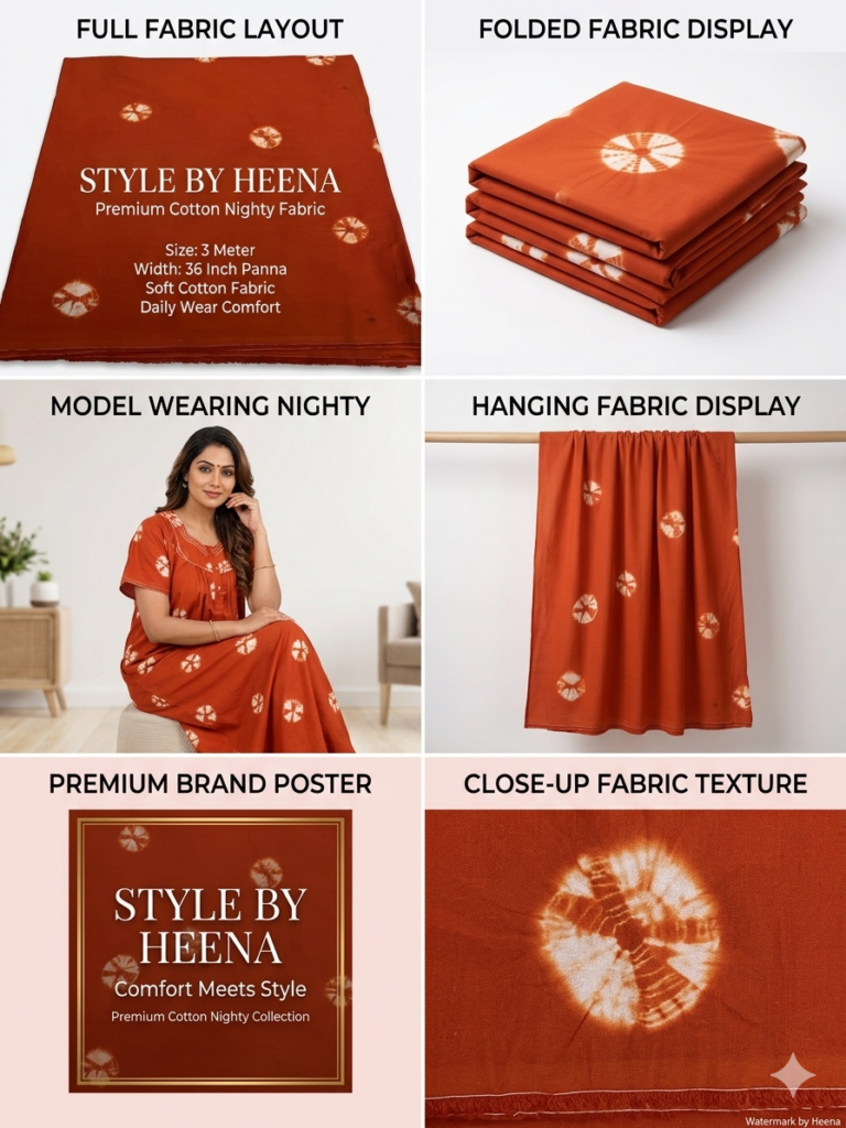 STYLE BY HEENA Shibori Cotton Nighty Fabric for Women | 3 Meter Unstitched Dress Material