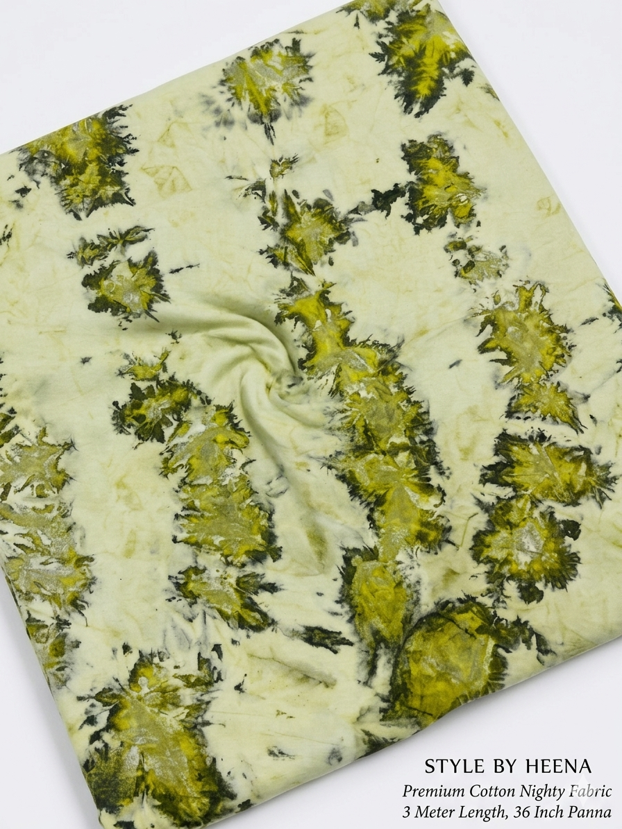 Olive Green Shibori cotton nighty fabric