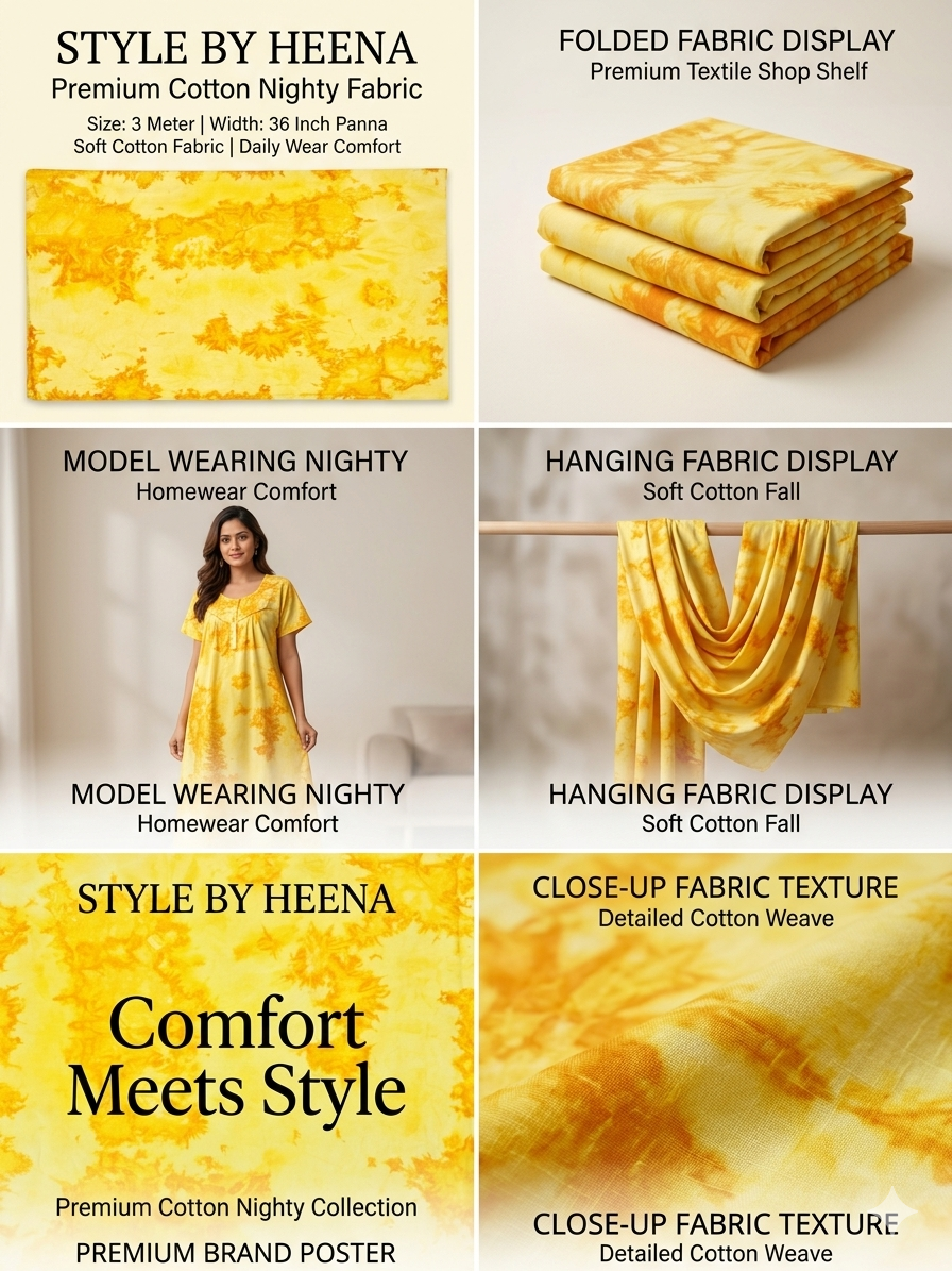 Mustard Yellow Shibori cotton nighty fabric
