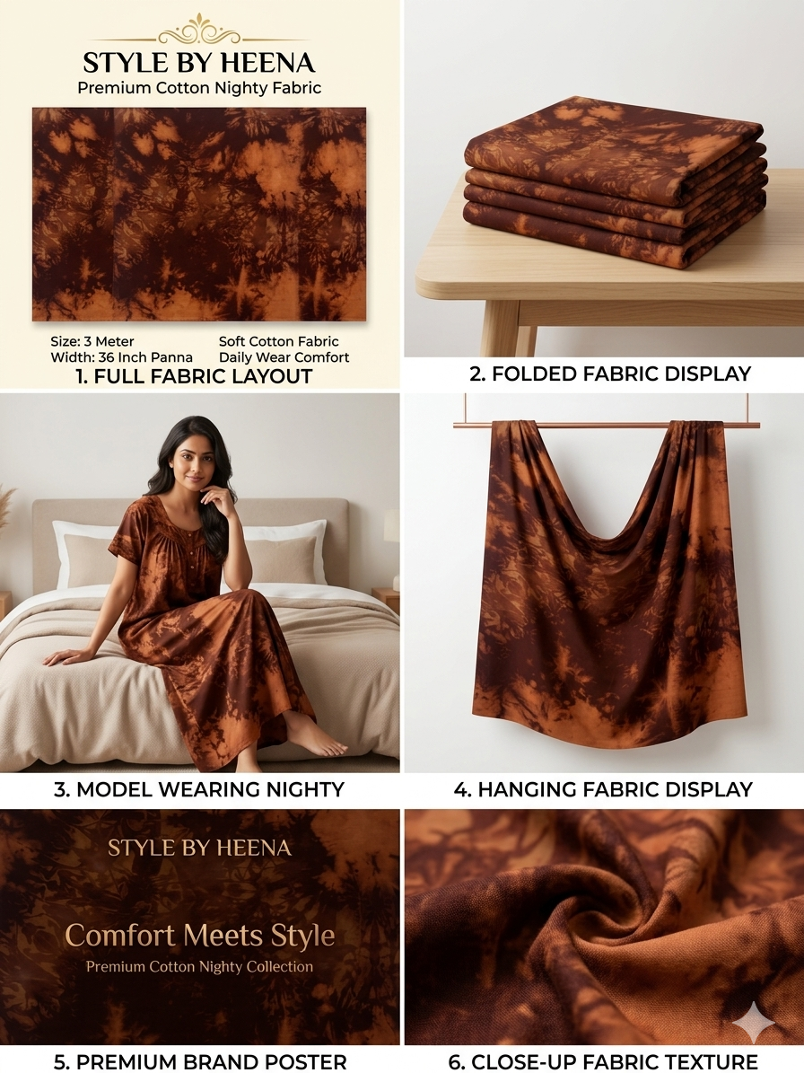 Rust Brown Shibori print cotton nighty fabric