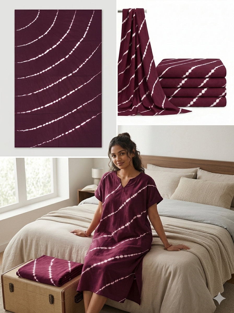 STYLE BY HEENA Wine Burgundy Shibori Cotton Nighty Fabric for Women | 3 Meter Unstitched Dress Material - Image 4