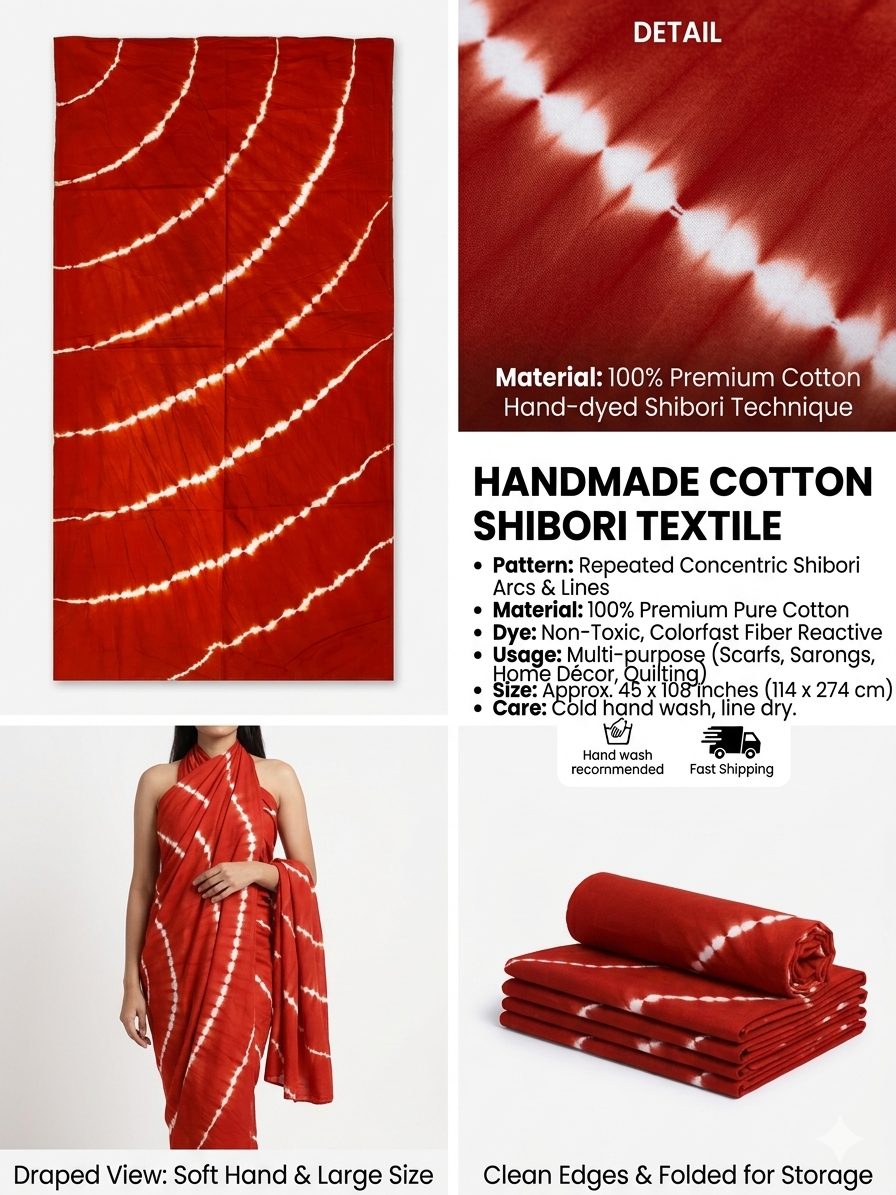 STYLE BY HEENA Burnt Orange Shibori Cotton Nighty Fabric for Women | 3 Meter Unstitched Dress Material - Image 2