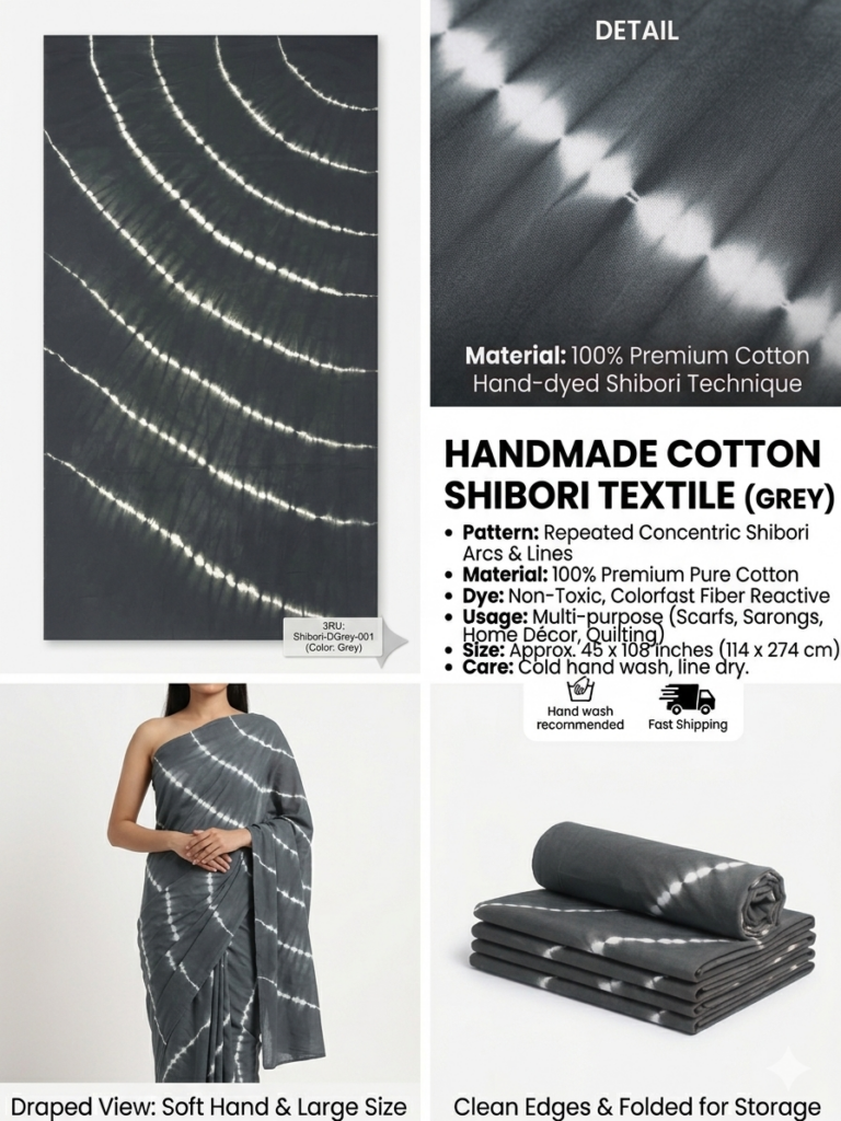 STYLE BY HEENA Charcoal Grey Shibori Cotton Nighty Fabric for Women | 3 Meter Unstitched Dress Material
