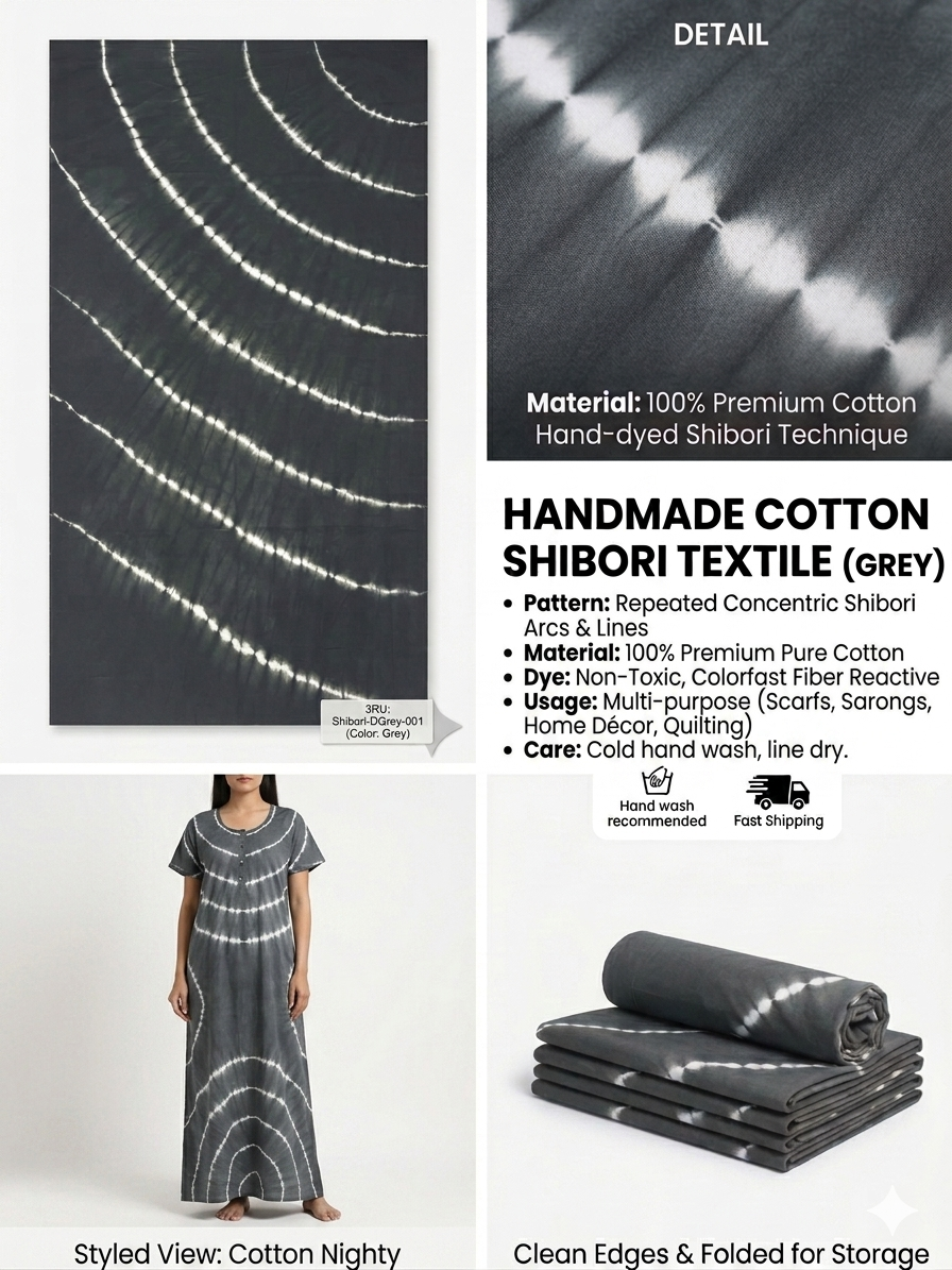 STYLE BY HEENA Charcoal Grey Shibori Cotton Nighty Fabric for Women | 3 Meter Unstitched Dress Material - Image 2
