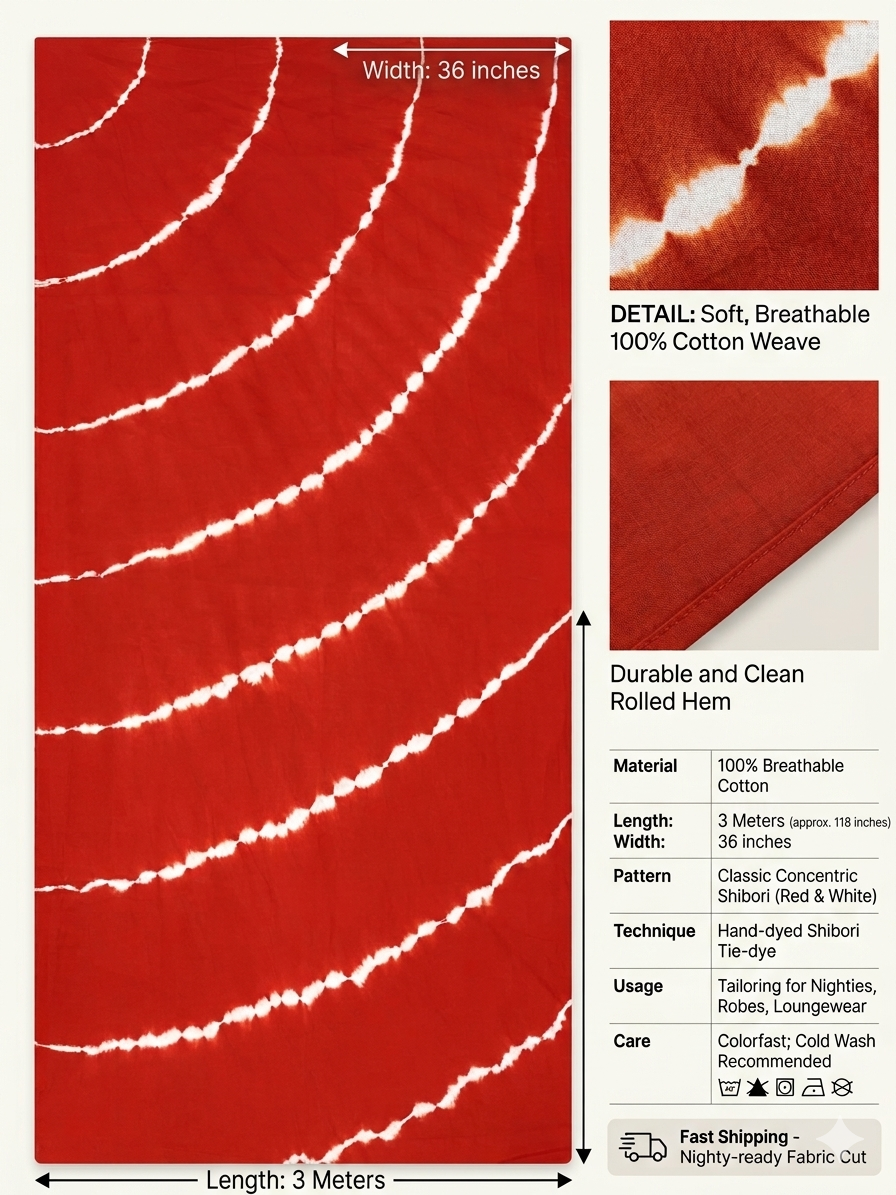 STYLE BY HEENA Burnt Orange Shibori Cotton Nighty Fabric for Women | 3 Meter Unstitched Dress Material