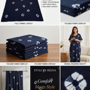 STYLE BY HEENA Indigo Blue Bandhej Dot Shibori Cotton Nighty Fabric for Women | 3 Meter Unstitched Dress Material