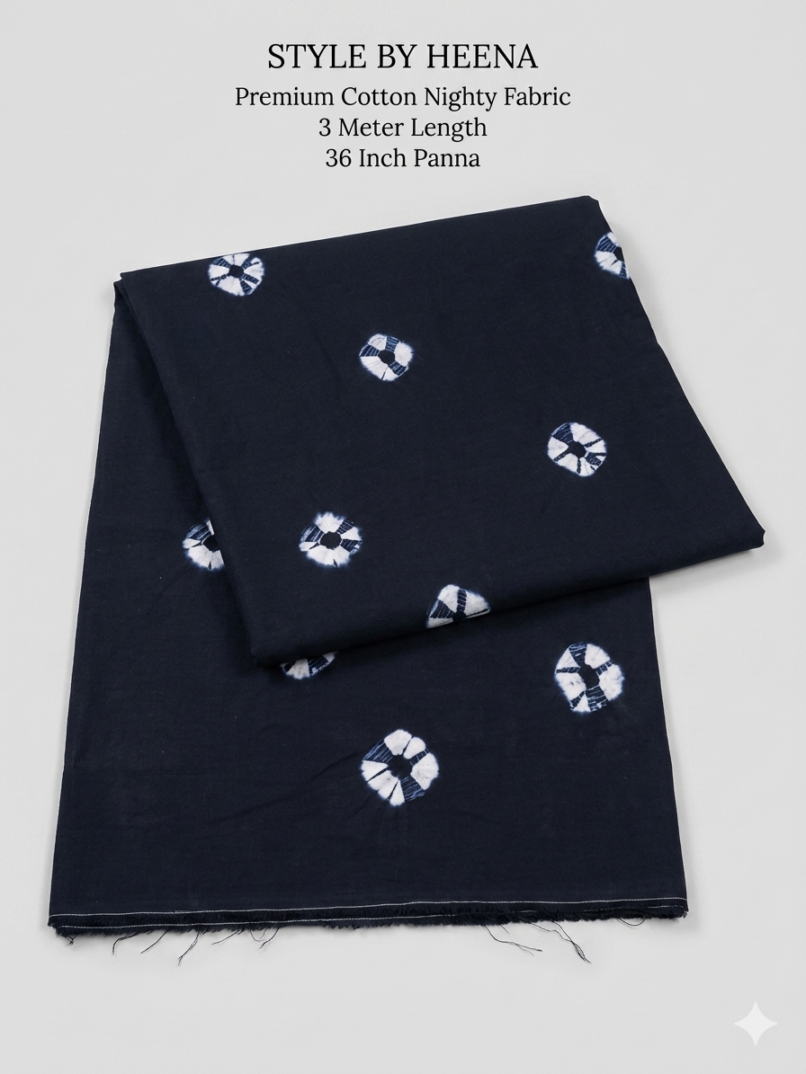 STYLE BY HEENA Indigo Blue Bandhej Dot Shibori Cotton Nighty Fabric for Women | 3 Meter Unstitched Dress Material - Image 2