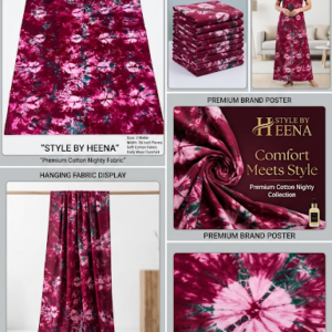 STYLE BY HEENA Maroon Pink Shibori Cotton Nighty Fabric for Women | 3 Meter Unstitched Dress Material