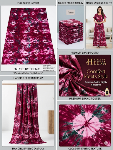 STYLE BY HEENA Maroon Pink Shibori Cotton Nighty Fabric for Women | 3 Meter Unstitched Dress Material