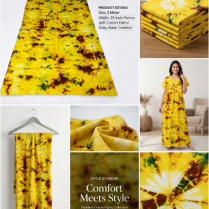 STYLE BY HEENA Mustard Yellow Floral Cotton Nighty Fabric for Women | 3 Meter Unstitched Dress Material