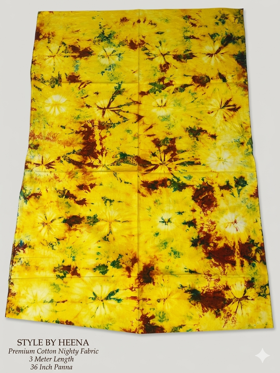 STYLE BY HEENA Mustard Yellow Floral Cotton Nighty Fabric for Women | 3 Meter Unstitched Dress Material - Image 2