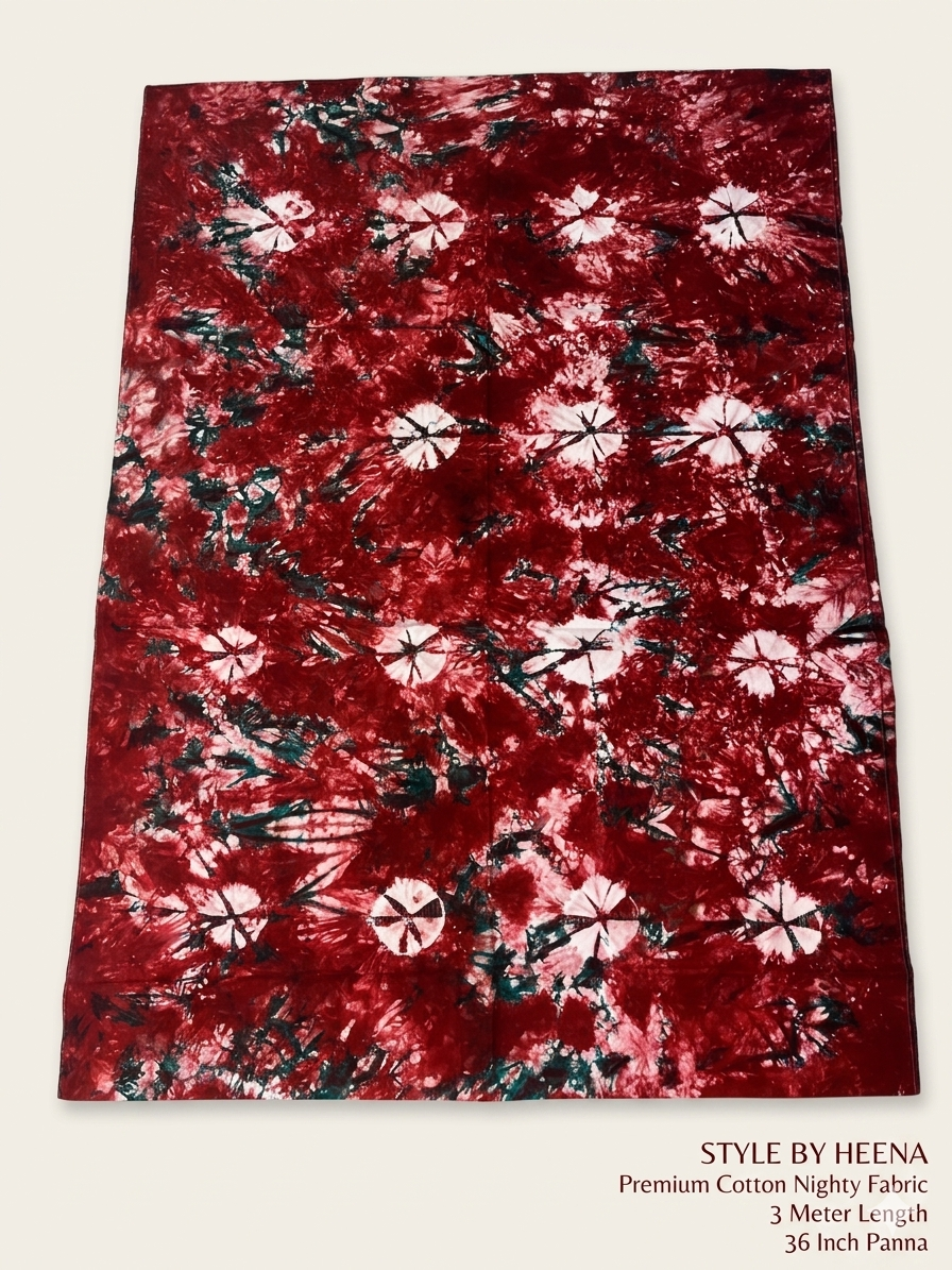 STYLE BY HEENA Maroon Floral Shibori Cotton Nighty Fabric for Women | 3 Meter Unstitched Dress Material - Image 2