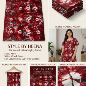 STYLE BY HEENA Maroon Floral Shibori Cotton Nighty Fabric for Women | 3 Meter Unstitched Dress Material