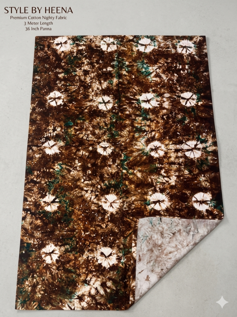 STYLE BY HEENA Earthy Brown Shibori Cotton Nighty Fabric for Women | 3 Meter Unstitched Dress Material