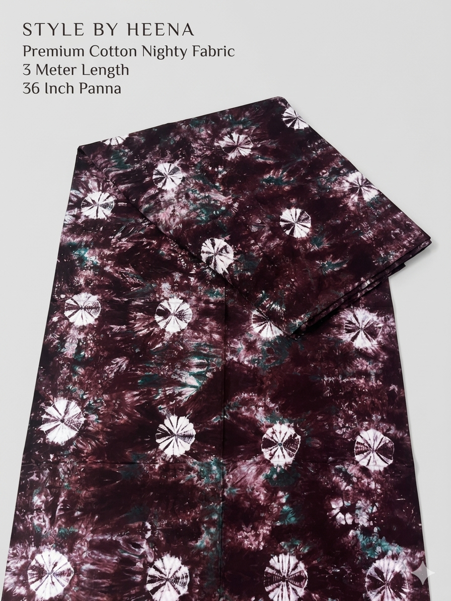 STYLE BY HEENA Deep Cocoa Brown Shibori Cotton Nighty Fabric for Women | 3 Meter Unstitched Dress Material - Image 2