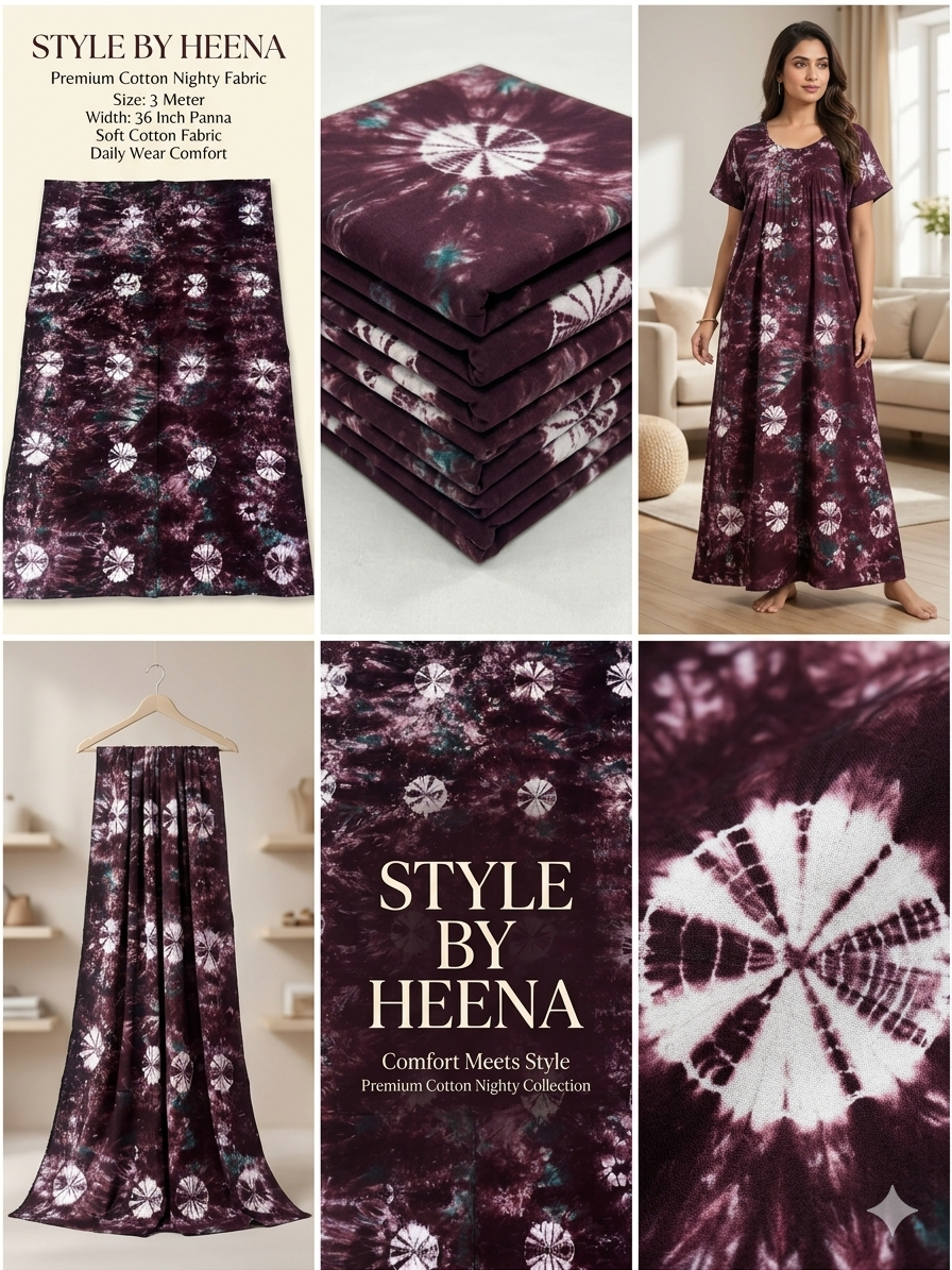 STYLE BY HEENA Deep Cocoa Brown Shibori Cotton Nighty Fabric for Women | 3 Meter Unstitched Dress Material