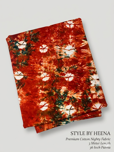 STYLE BY HEENA Rust Orange Shibori Cotton Nighty Fabric for Women | 3 Meter Unstitched Dress Material