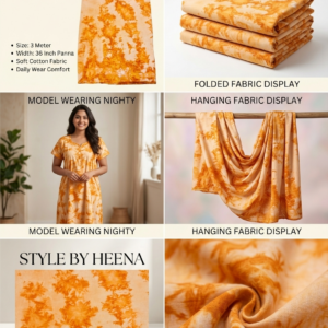 STYLE BY HEENA Mustard Orange Shibori Cotton Nighty Fabric for Women | 3 Meter Unstitched Dress Material