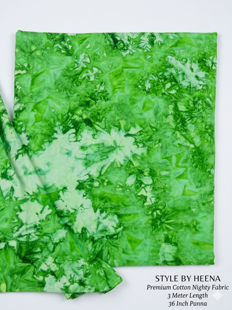 STYLE BY HEENA Lime Green Shibori Cotton Nighty Fabric for Women | 3 Meter Unstitched Dress Material
