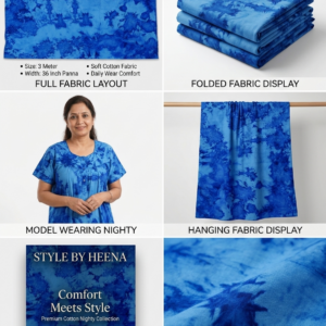 STYLE BY HEENA Royal Blue Marble Shibori Cotton Nighty Fabric for Women | 3 Meter Unstitched Dress Material