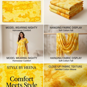 STYLE BY HEENA Mustard Yellow Shibori Cotton Nighty Fabric for Women | 3 Meter Unstitched Dress Material