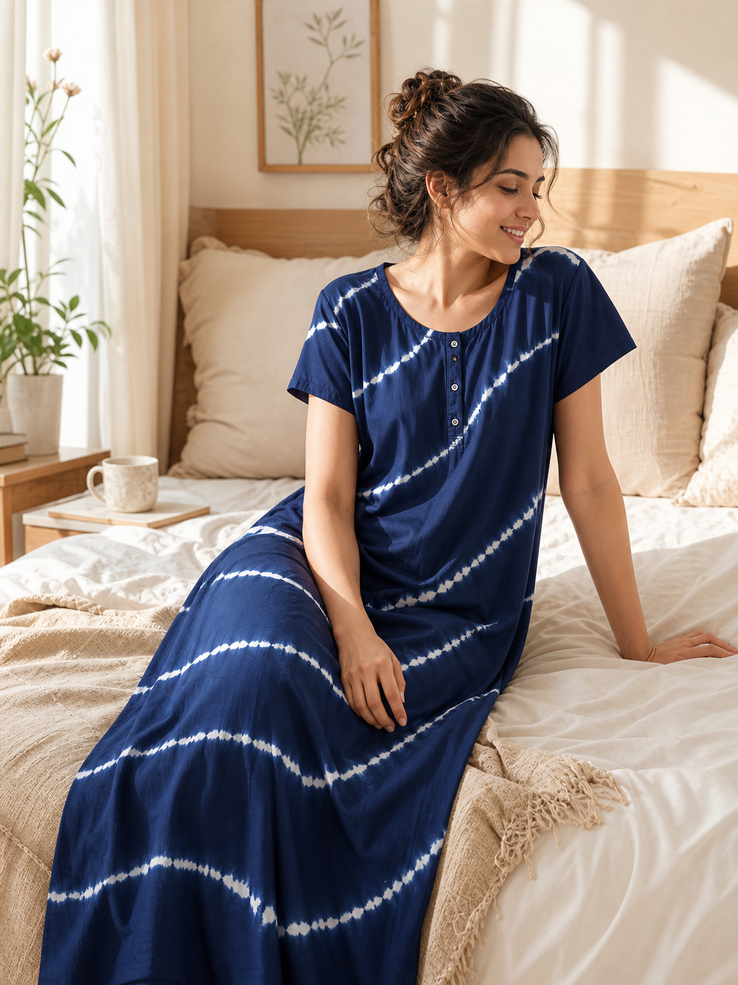 STYLE BY HEENA Midnight Blue Stripe Shibori Cotton Nighty Fabric for Women | 3 Meter Unstitched Dress Material - Image 3