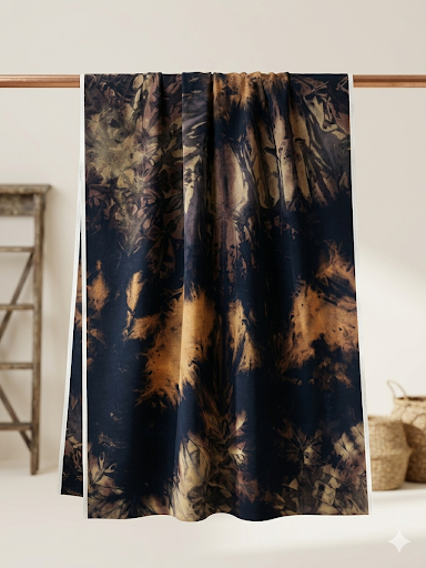 Combo Offer: Black Golden + Maroon Copper Shibori Bandhej Cotton Nighty Fabric (2 x 3 Meter) - Image 4