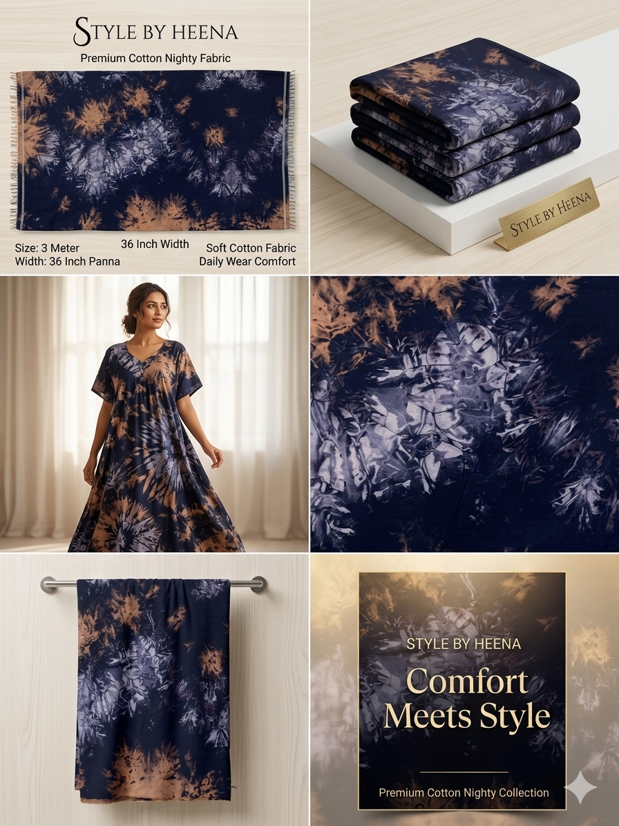 Combo Offer: Navy Blue Bronze + Purple Lavender Shibori Bandhej Cotton Nighty Fabric (2 x 3 Meter) - Image 3