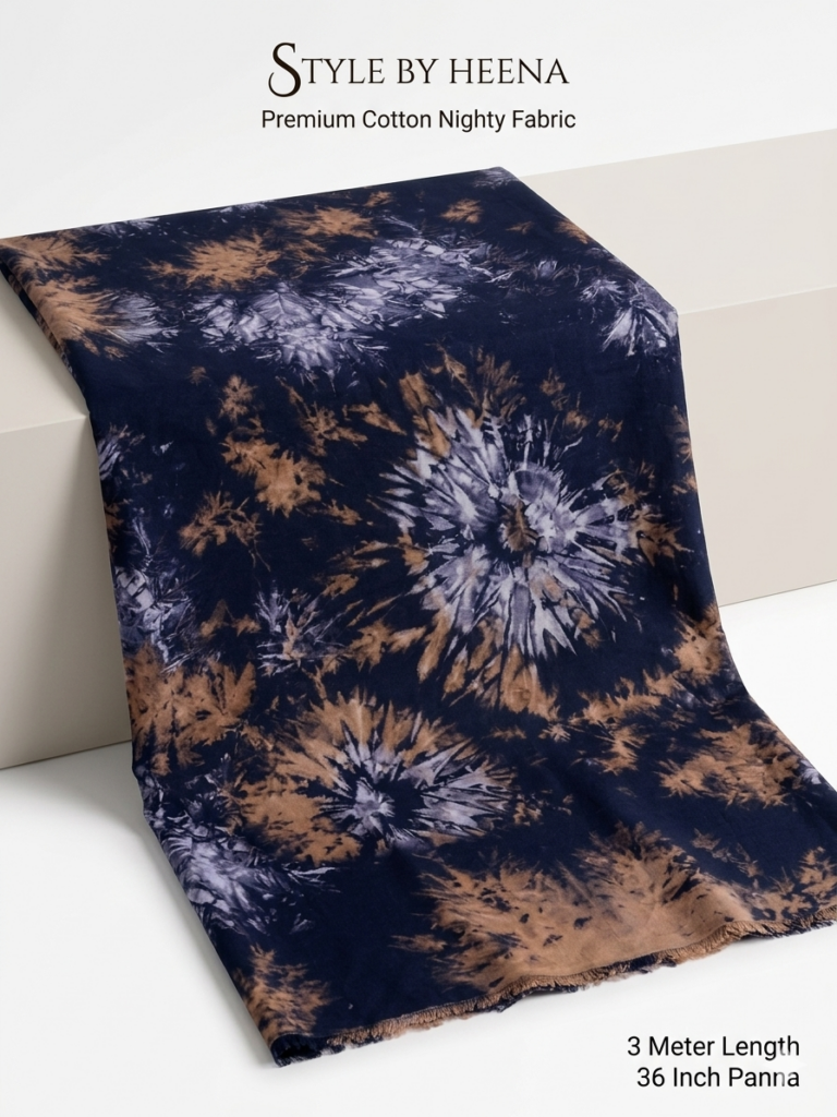 Combo Offer: Navy Blue Bronze + Purple Lavender Shibori Bandhej Cotton Nighty Fabric (2 x 3 Meter)