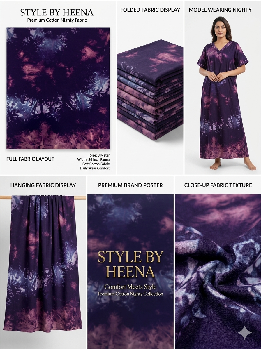 Combo Offer: Navy Blue Bronze + Purple Lavender Shibori Bandhej Cotton Nighty Fabric (2 x 3 Meter) - Image 4