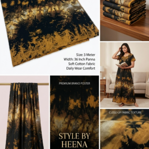 STYLE BY HEENA Ochre Yellow & Jet Black Tie-Dye Shibori Premium Cotton Nighty Fabric for Women | Soft 3 Meter Unstitched Breathable Home Wear Material (36 Inch Panna) | SBH-004