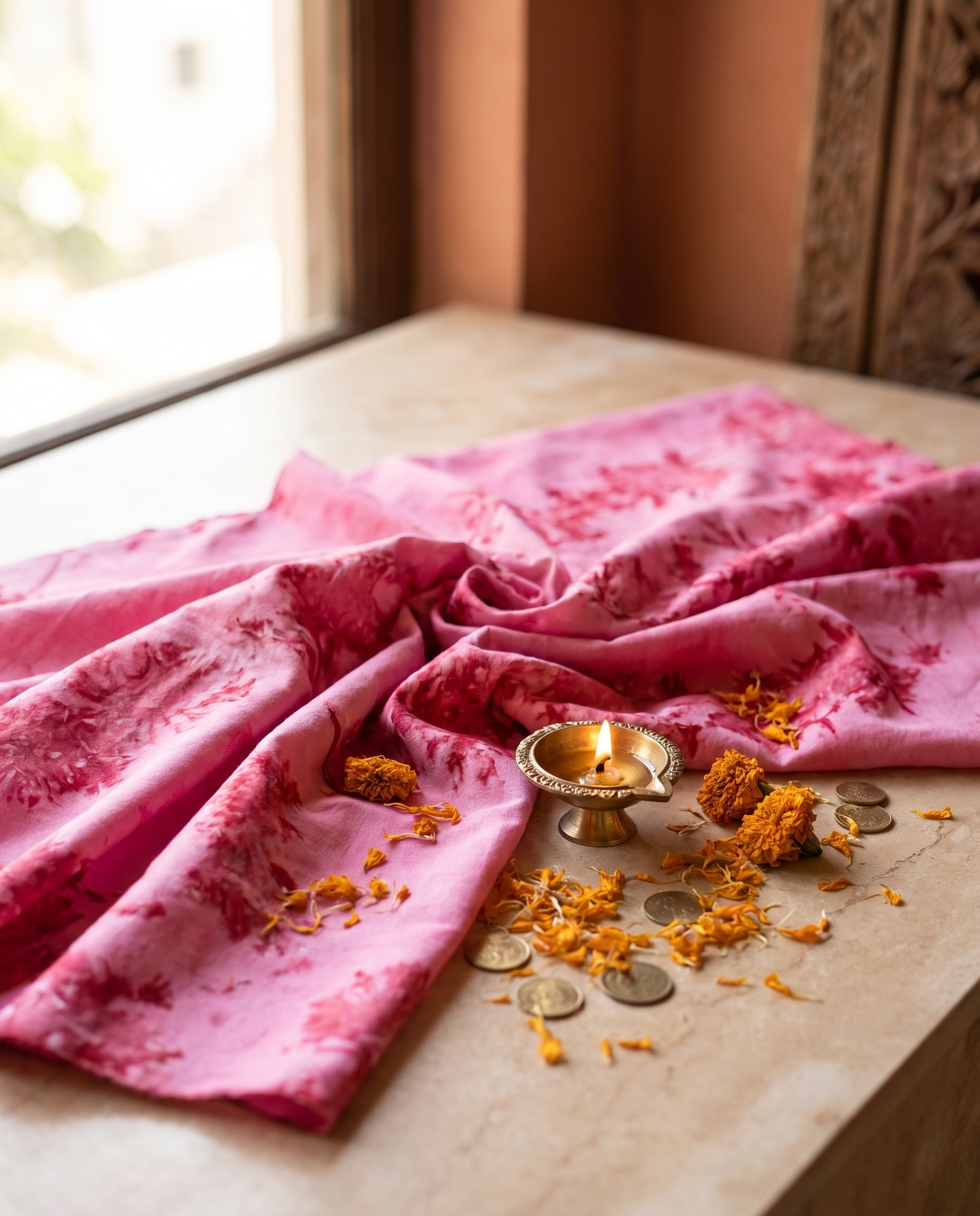 STYLE BY HEENA Bubblegum Pink Shibori Cotton Nighty Fabric for Women | 3 Meter Unstitched Dress Material - Image 2