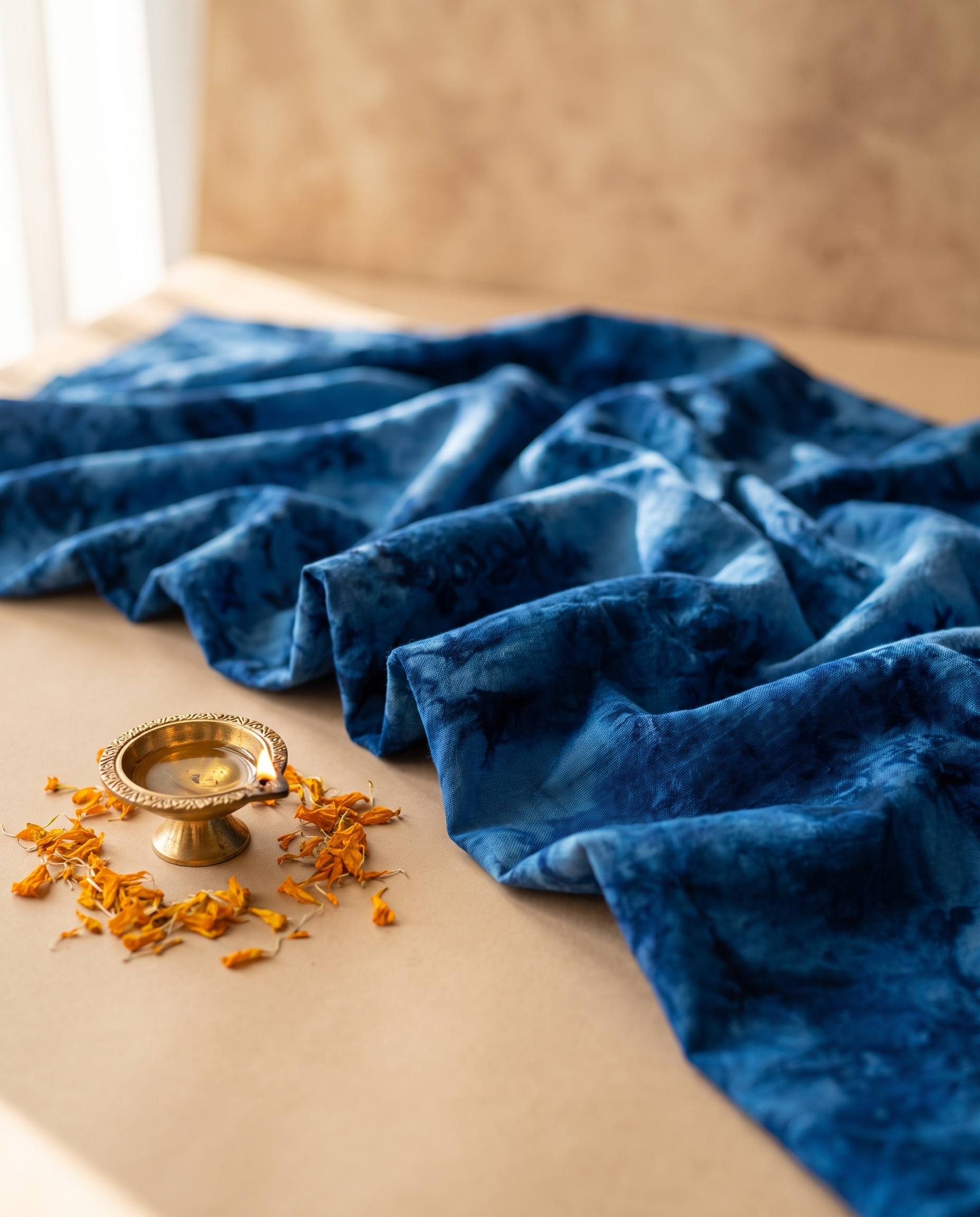 STYLE BY HEENA Royal Blue Marble Shibori Cotton Nighty Fabric for Women | 3 Meter Unstitched Dress Material - Image 3