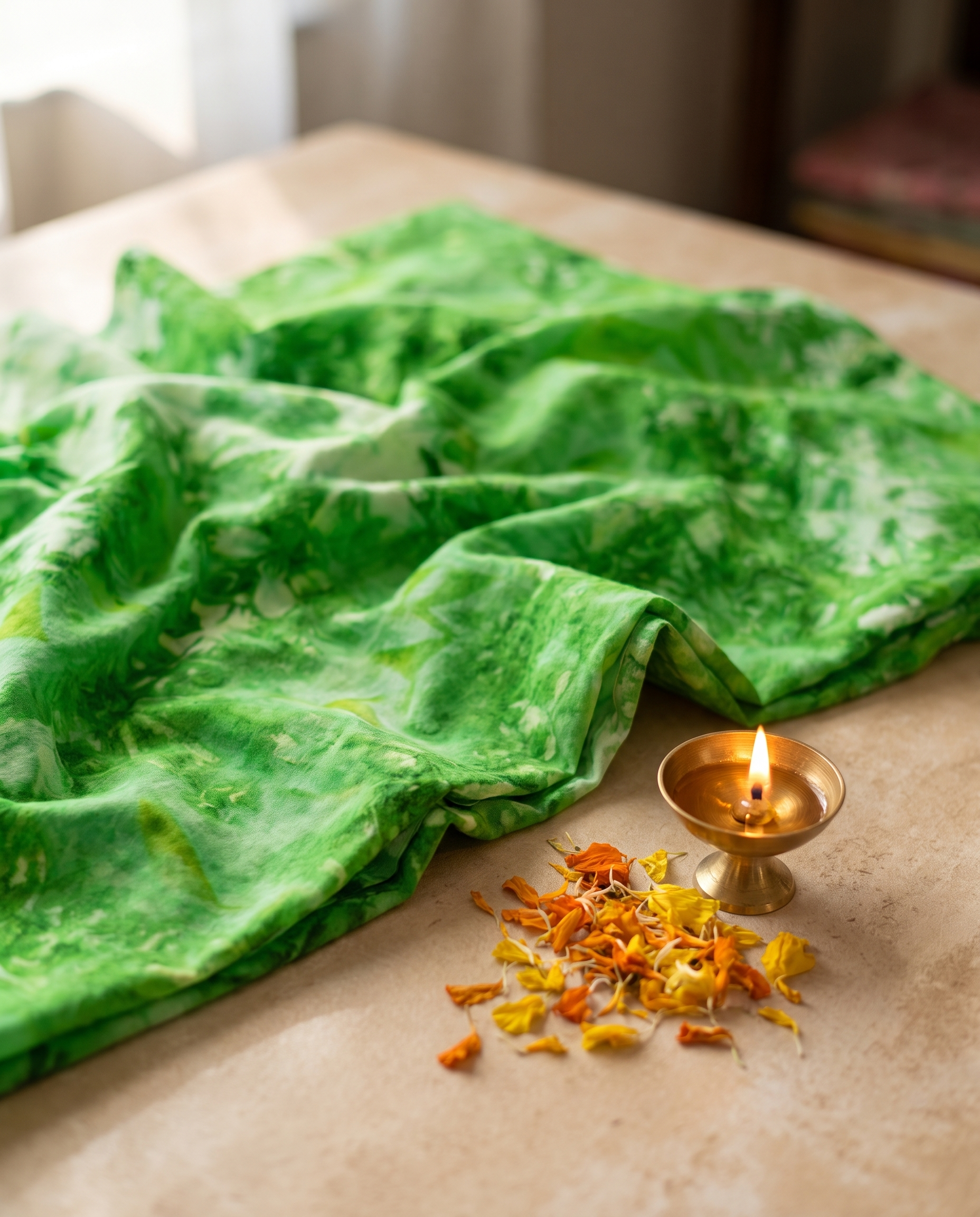STYLE BY HEENA Lime Green Shibori Cotton Nighty Fabric for Women | 3 Meter Unstitched Dress Material - Image 3
