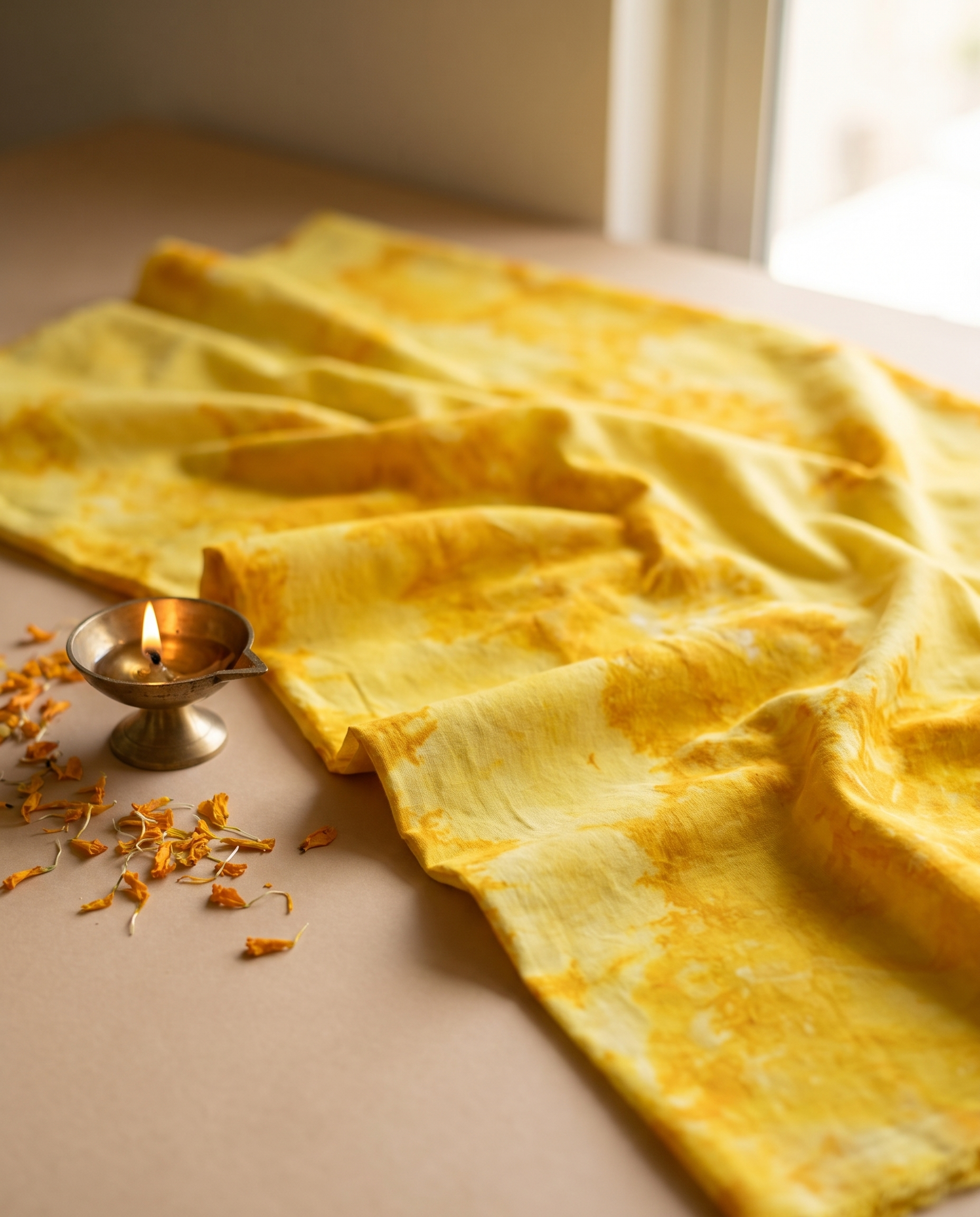 STYLE BY HEENA Mustard Yellow Shibori Cotton Nighty Fabric for Women | 3 Meter Unstitched Dress Material - Image 3